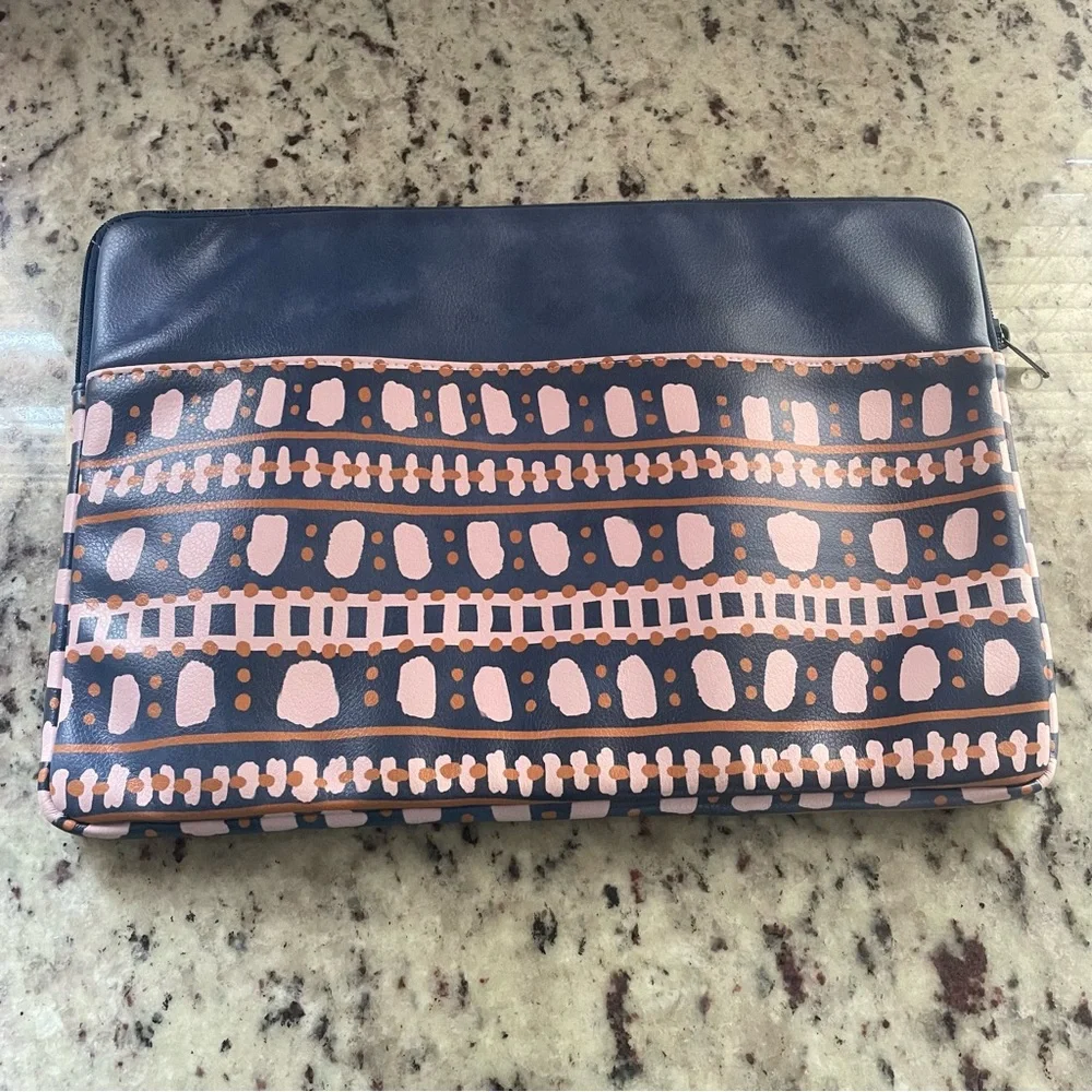 Toot Navy Blue Pink Brown Printed Zip Laptop Case up to 15”